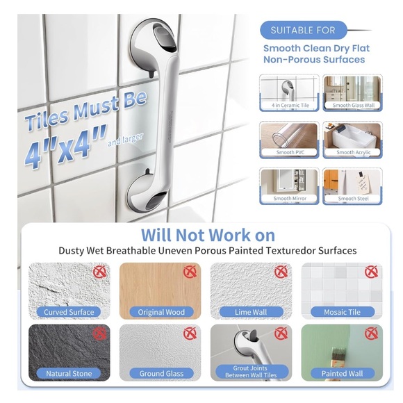 2 Pack Elderly Heavy Duty Shower Handle Grab Bars Suction Cup Removable Handrail - Picture 4 of 7